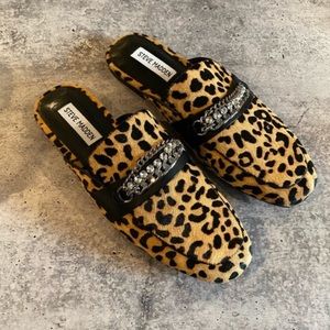 STEVE MADDEN Kalista Leopard Slip On Loafer Mules Slides